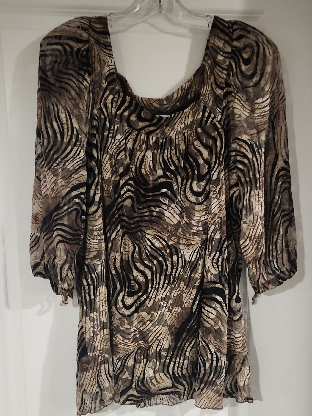 Dress Barn Brown and Black Abstract Print Blouse